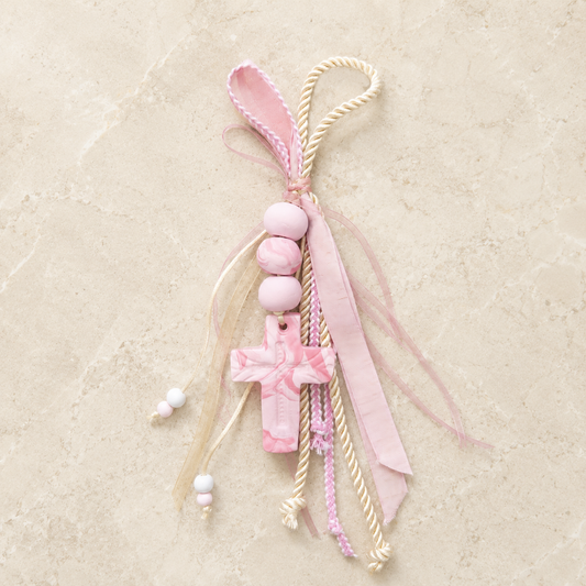 Marbled Baby Pink Cross Ornament