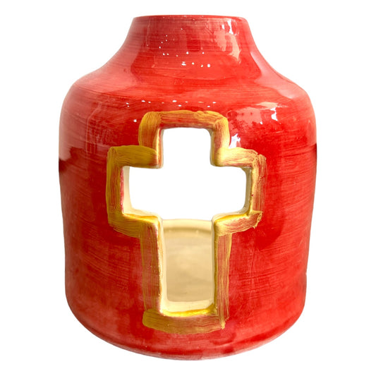 Large Handmade Ceramic Tea Light Red