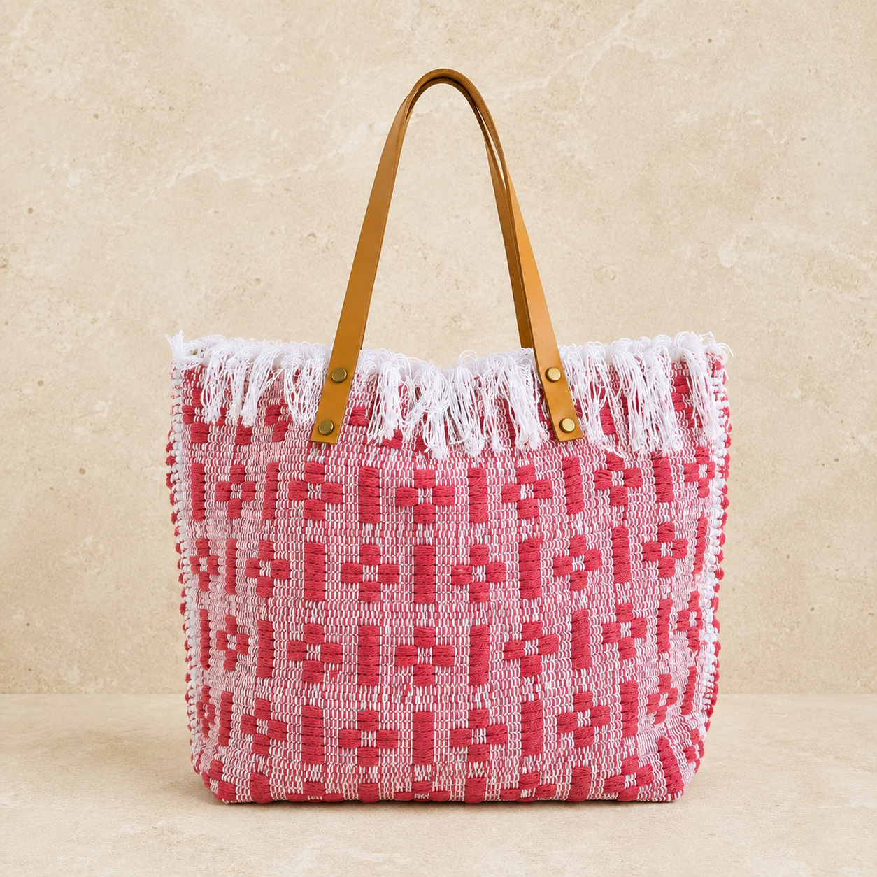 Woven Tote Bag Raspberry Pink