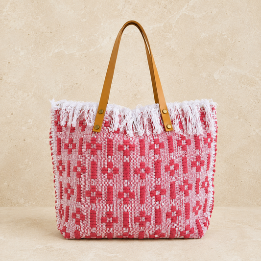 Woven Tote Bag Raspberry Pink