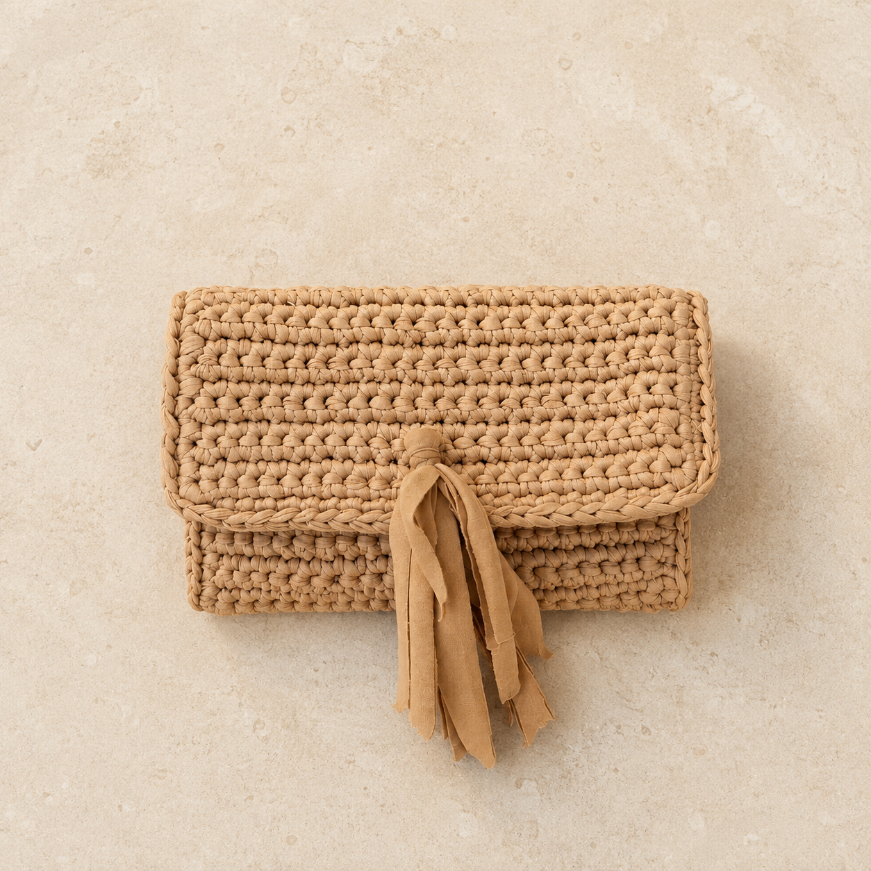 Crocheted Beige Clutch