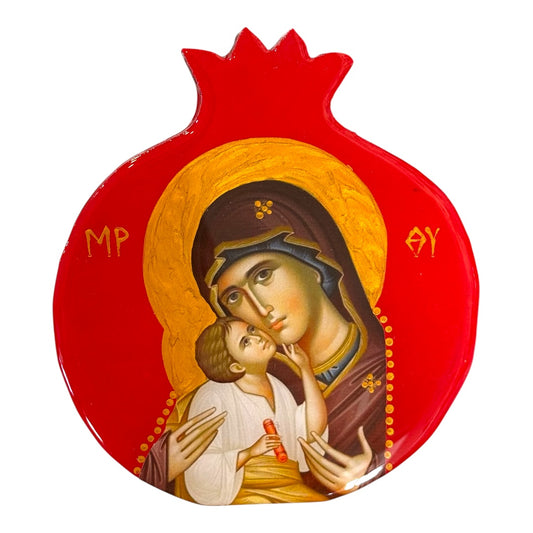 Wooden Pomegranate Mary & Jesus Icon