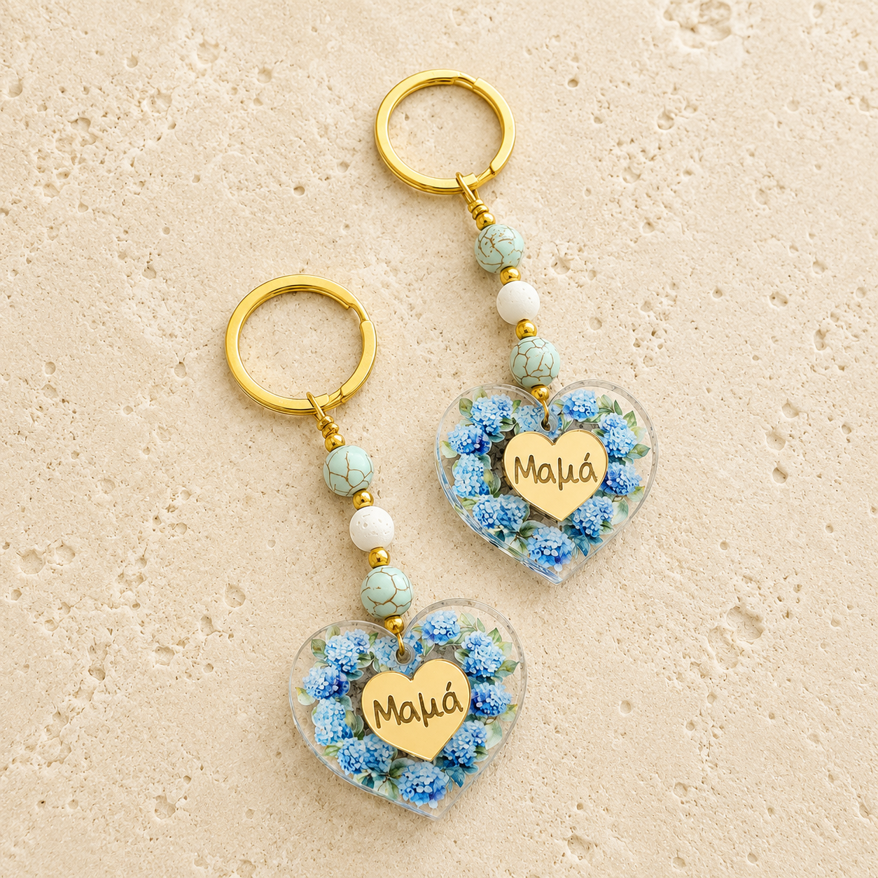 Mum “Μαμά” Acrylic Heart Keyring