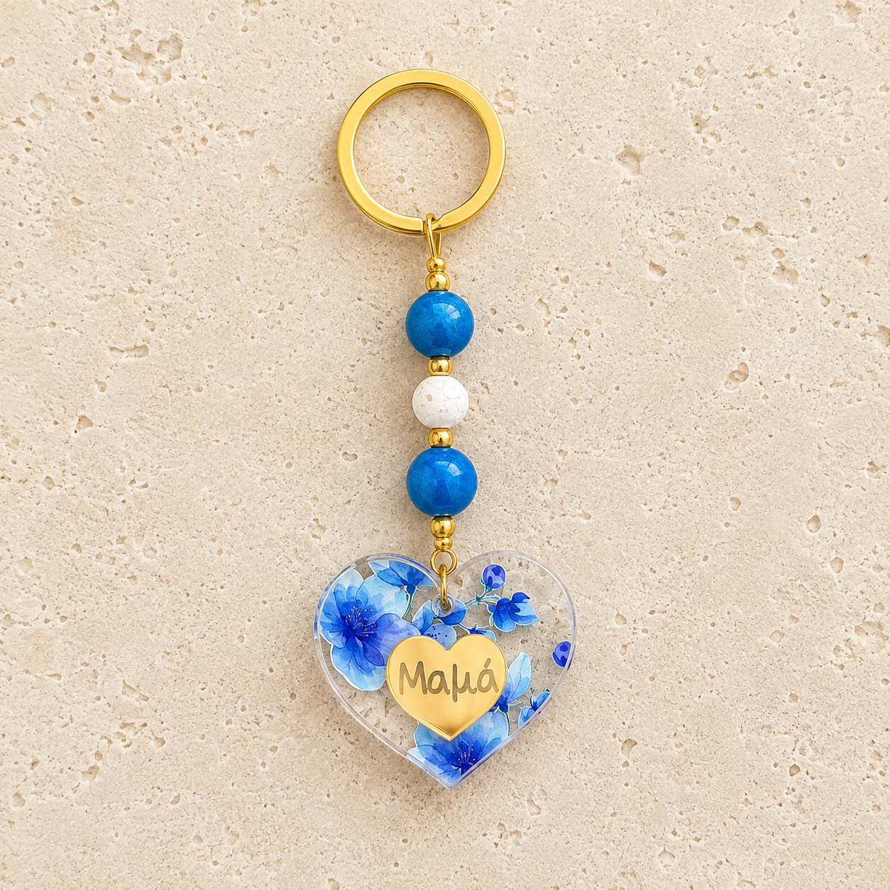Mum “Μαμά” Acrylic Heart Keyring