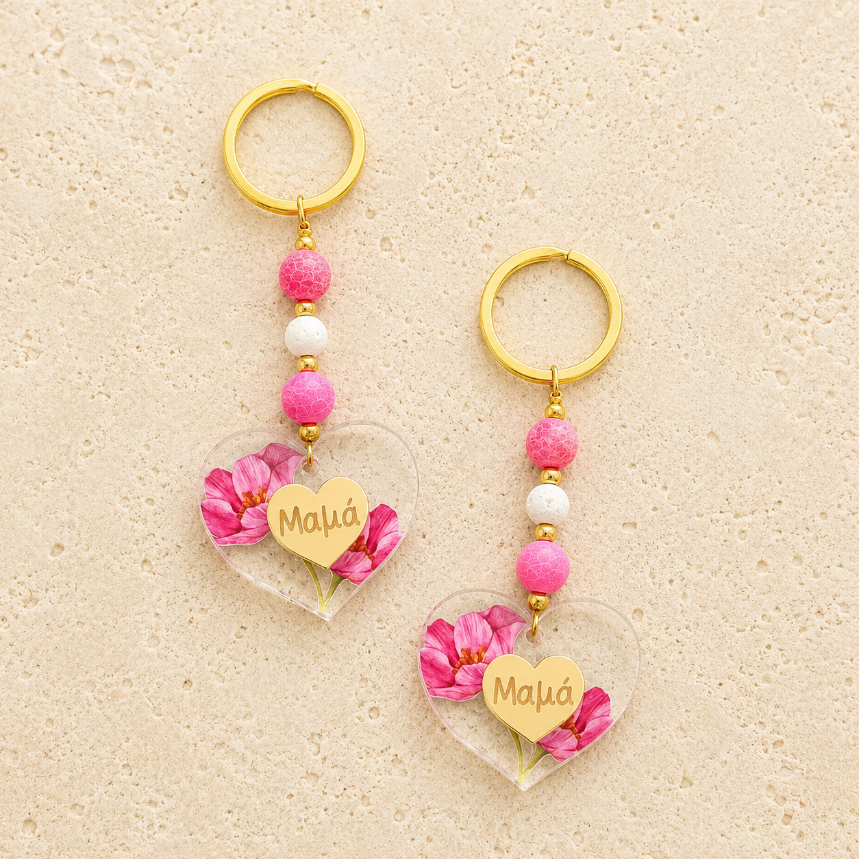Mum “Μαμά” Acrylic Heart Keyring