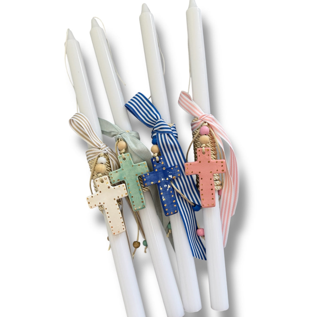 Handmade Ceramic Cross Easter Candles