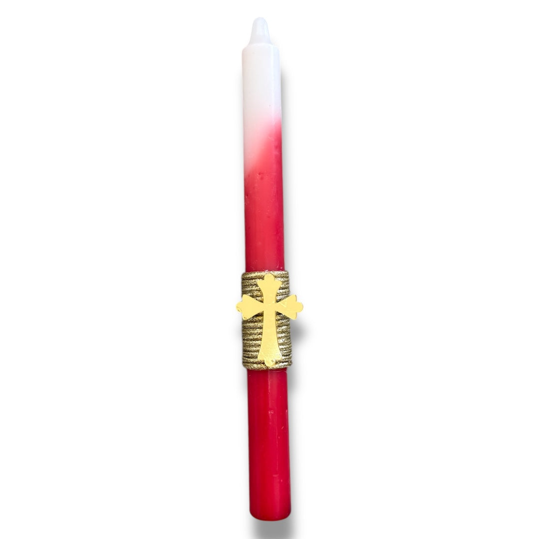 Gold Cross Red Easter Candle