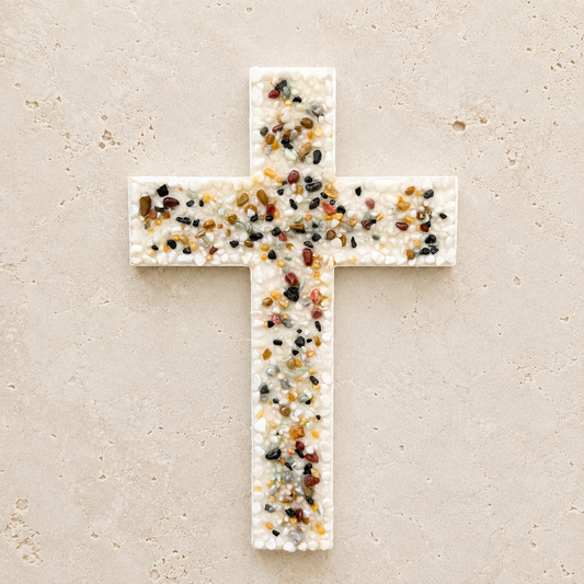 Gemstone Chip Wooden Cross
