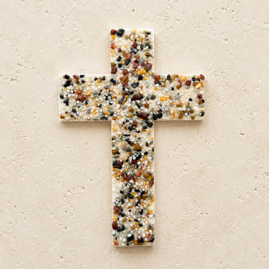 Gemstone Chip Wooden Cross