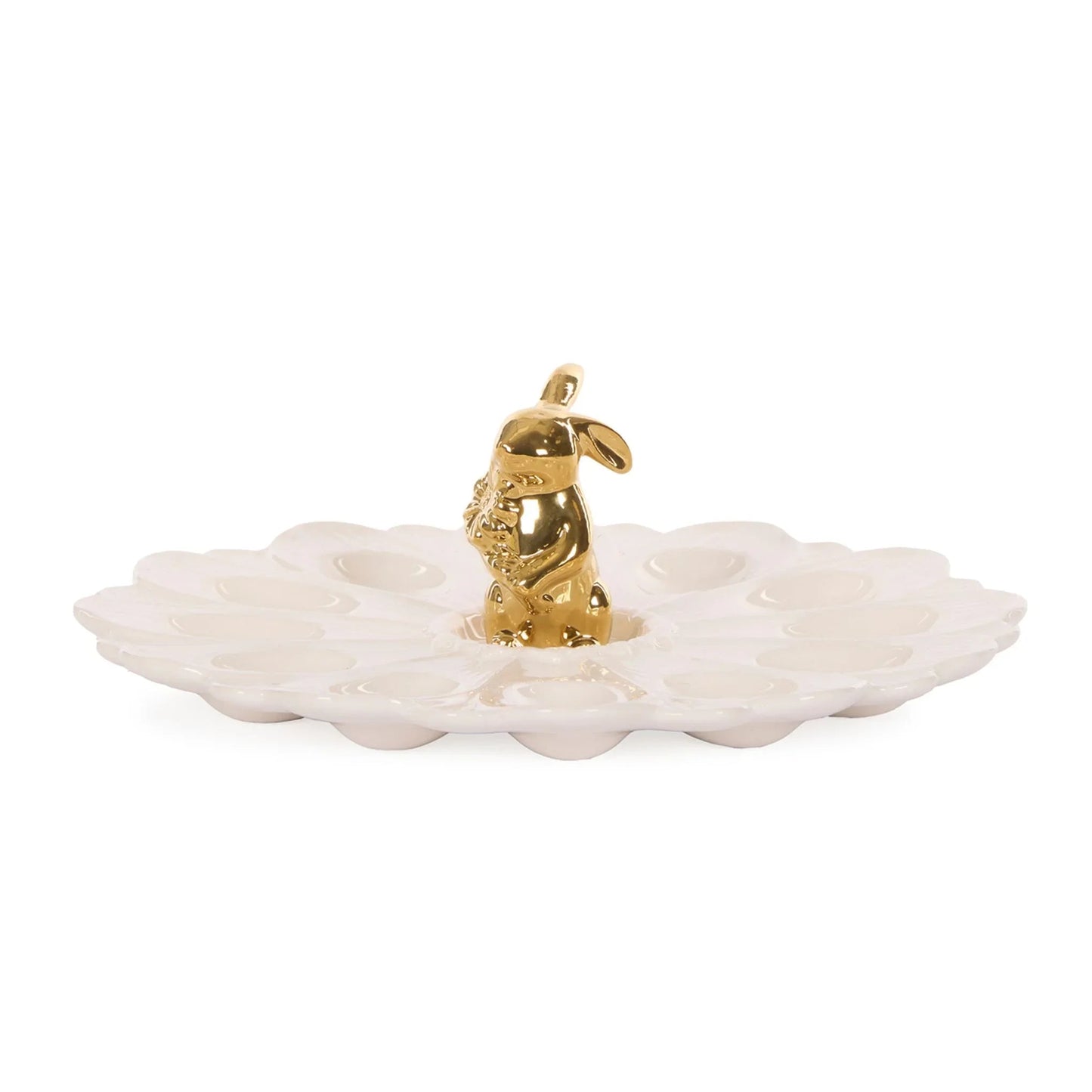 White & Gold Ceramic Bunny Egg Plate