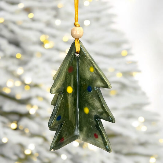 Olive Green Ceramic 3D Tree Ornament