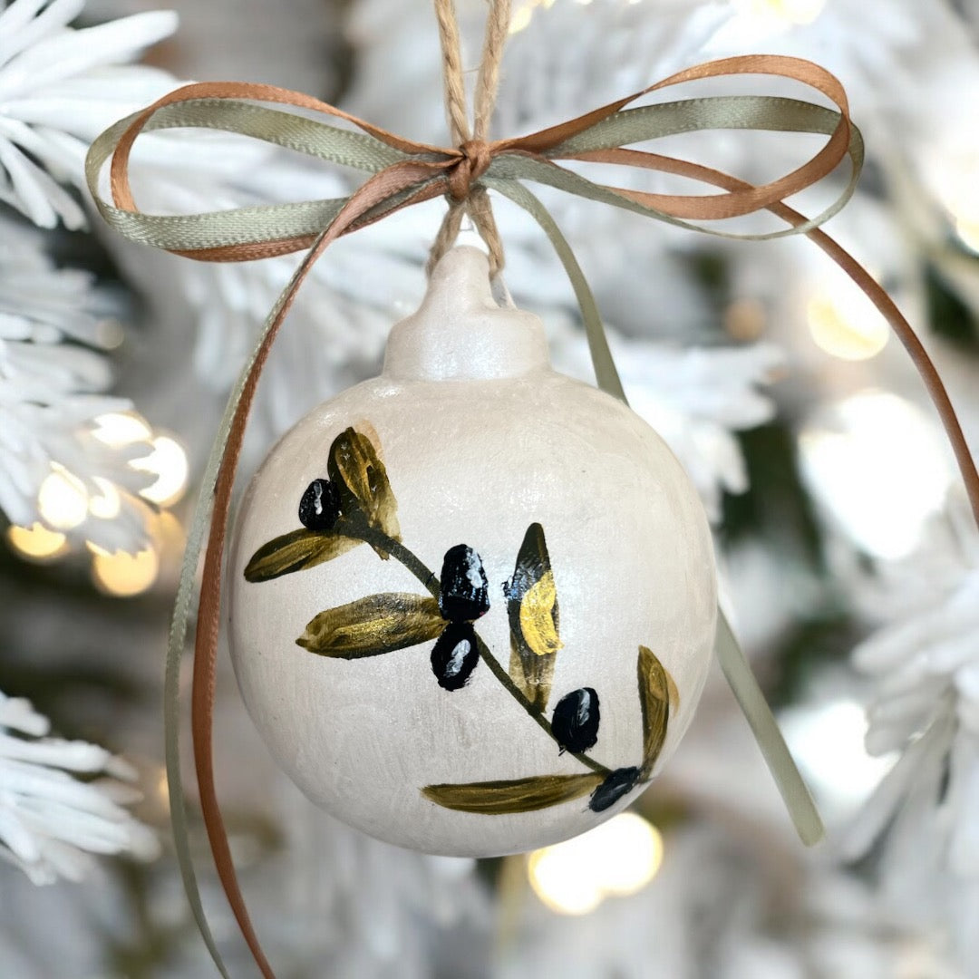 HandPainted Olive Ceramic Bauble