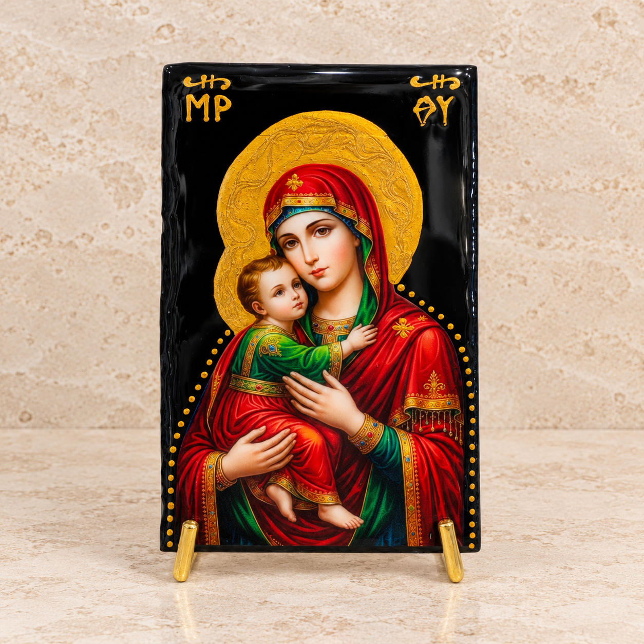 Mary & Jesus Black Marble Icon