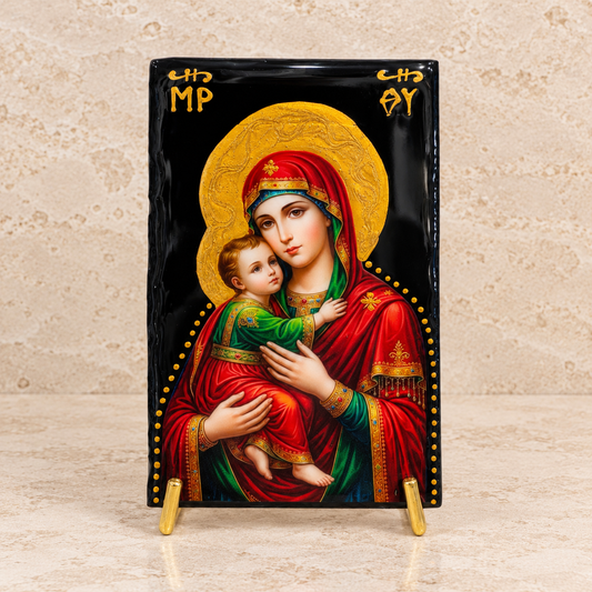 Mary & Jesus Black Marble Icon