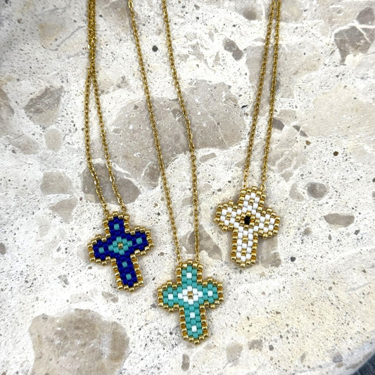 Crochet Cross Necklace Stainless Steel
