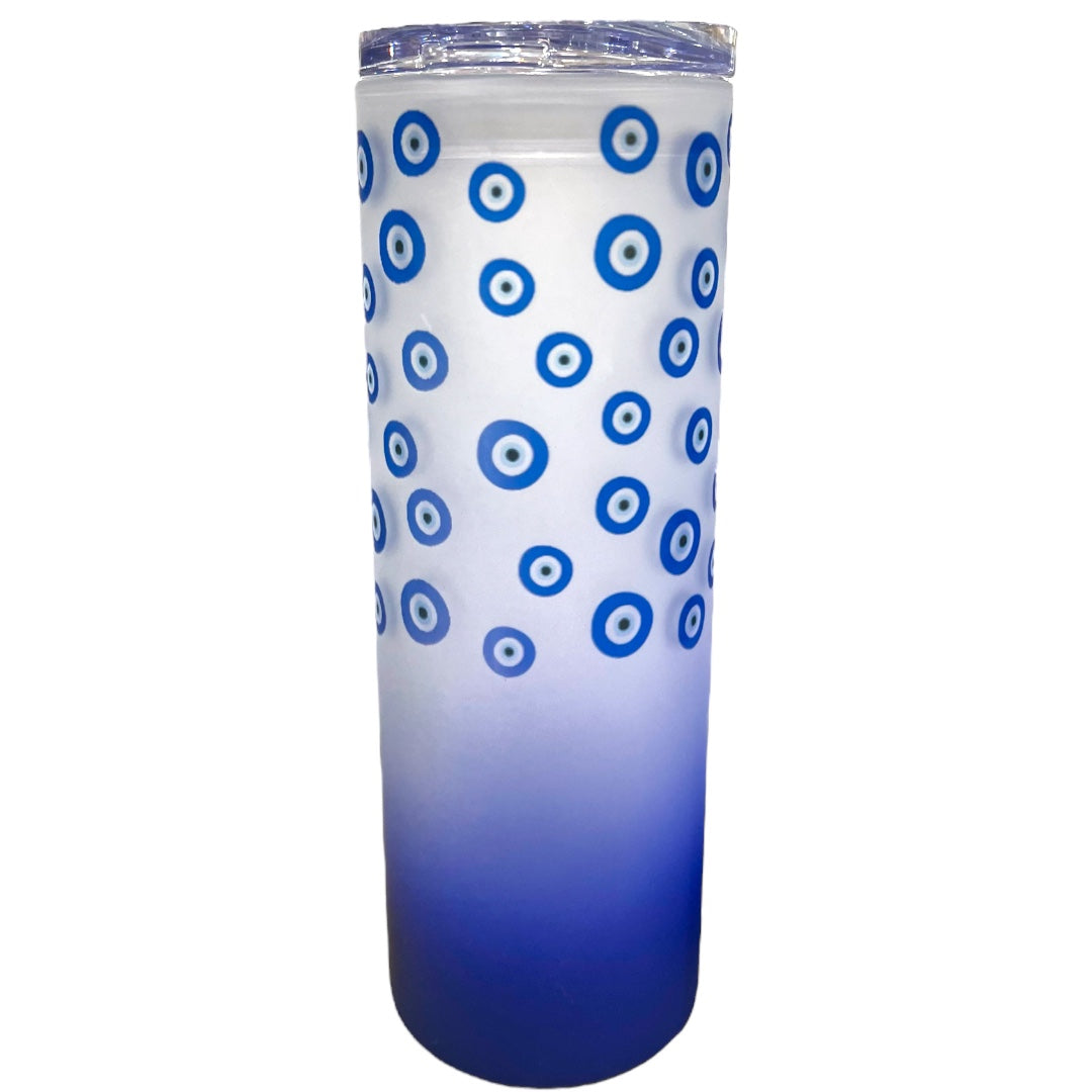 XL Frappe Glass With Lid ~ Blue Ombre