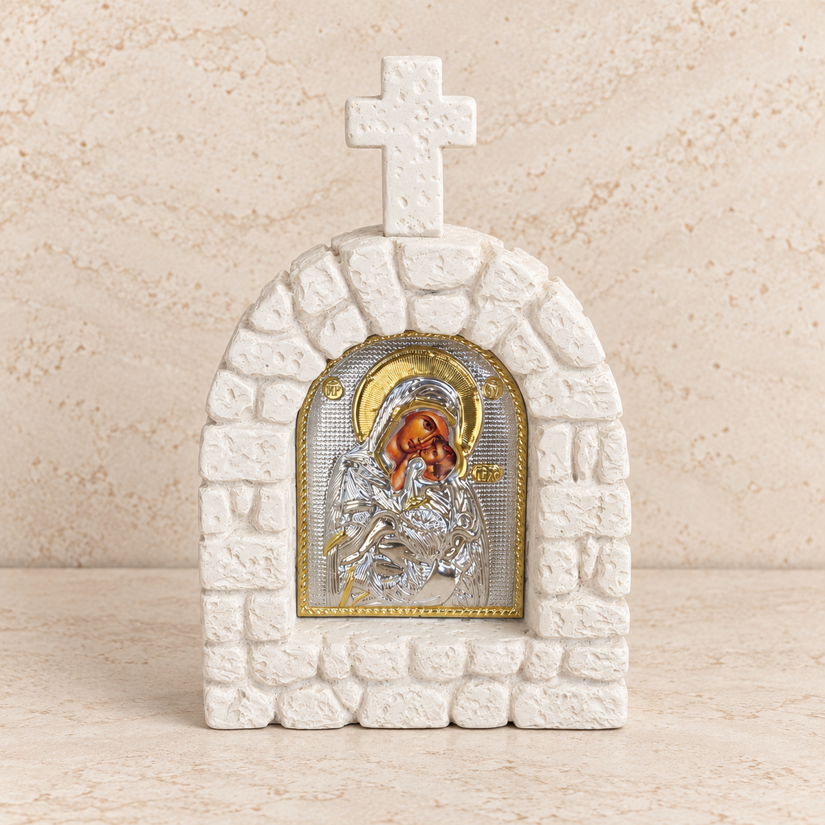 Stone Icon Altar Virgin Mary & Jesus