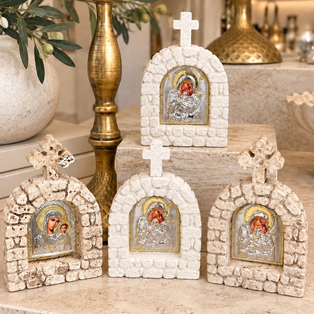 Stone Icon Altar Virgin Mary & Jesus