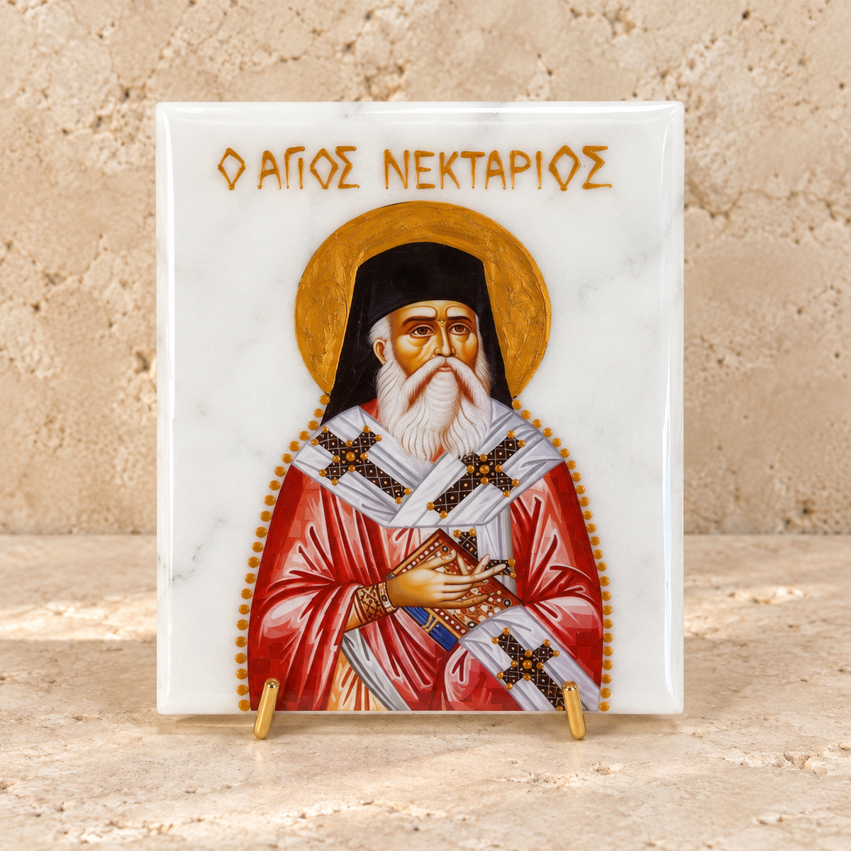 Saint Necktarios Marble Icon