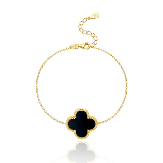 Black Agate Clover Gold Bracelet