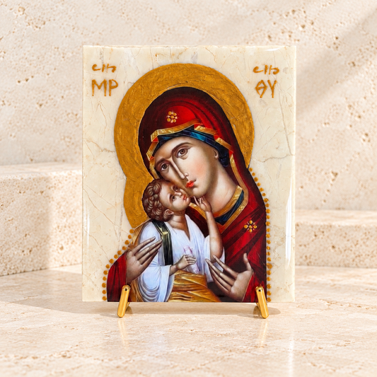 Mary & Jesus Travertine Stone Icom