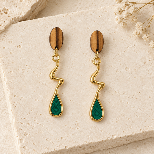 Olive Wood Drop Earrings
