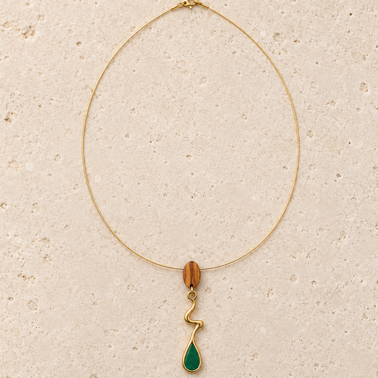Olive Wood Drop Necklace