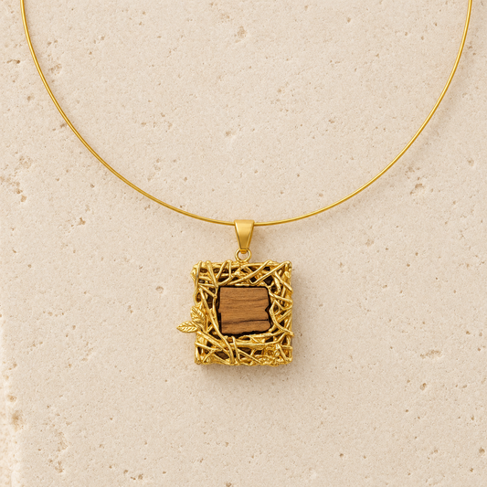 Olive Wood Square Frame Necklace