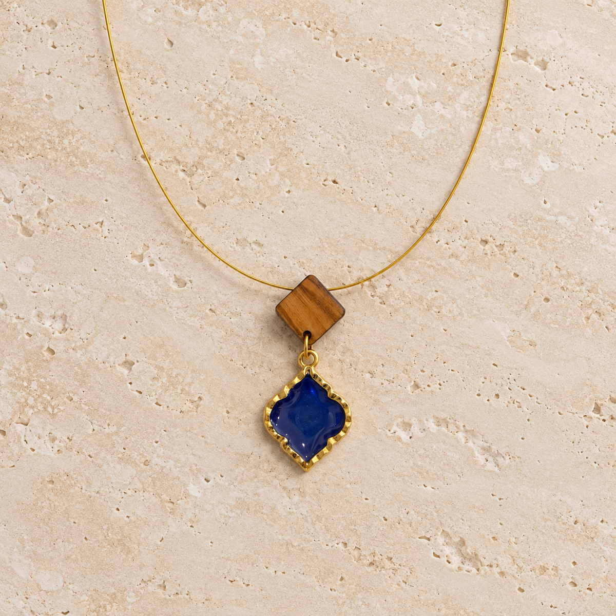 Blue Olive Wood Necklace