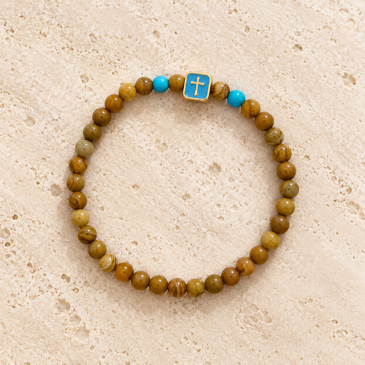 River Stone Blue Cross Beaded Bracelet