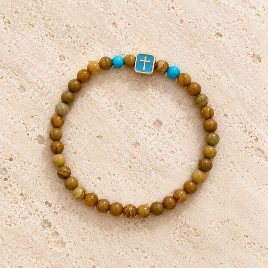 River Stone Blue Cross Beaded Bracelet
