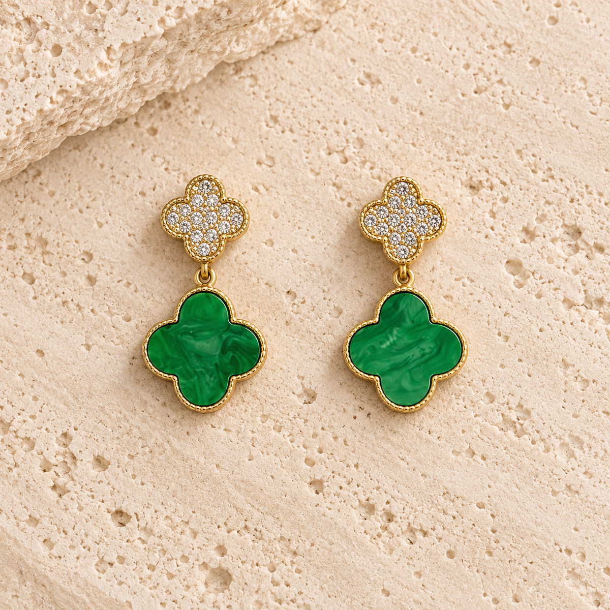 Green Clover Drop Earrings