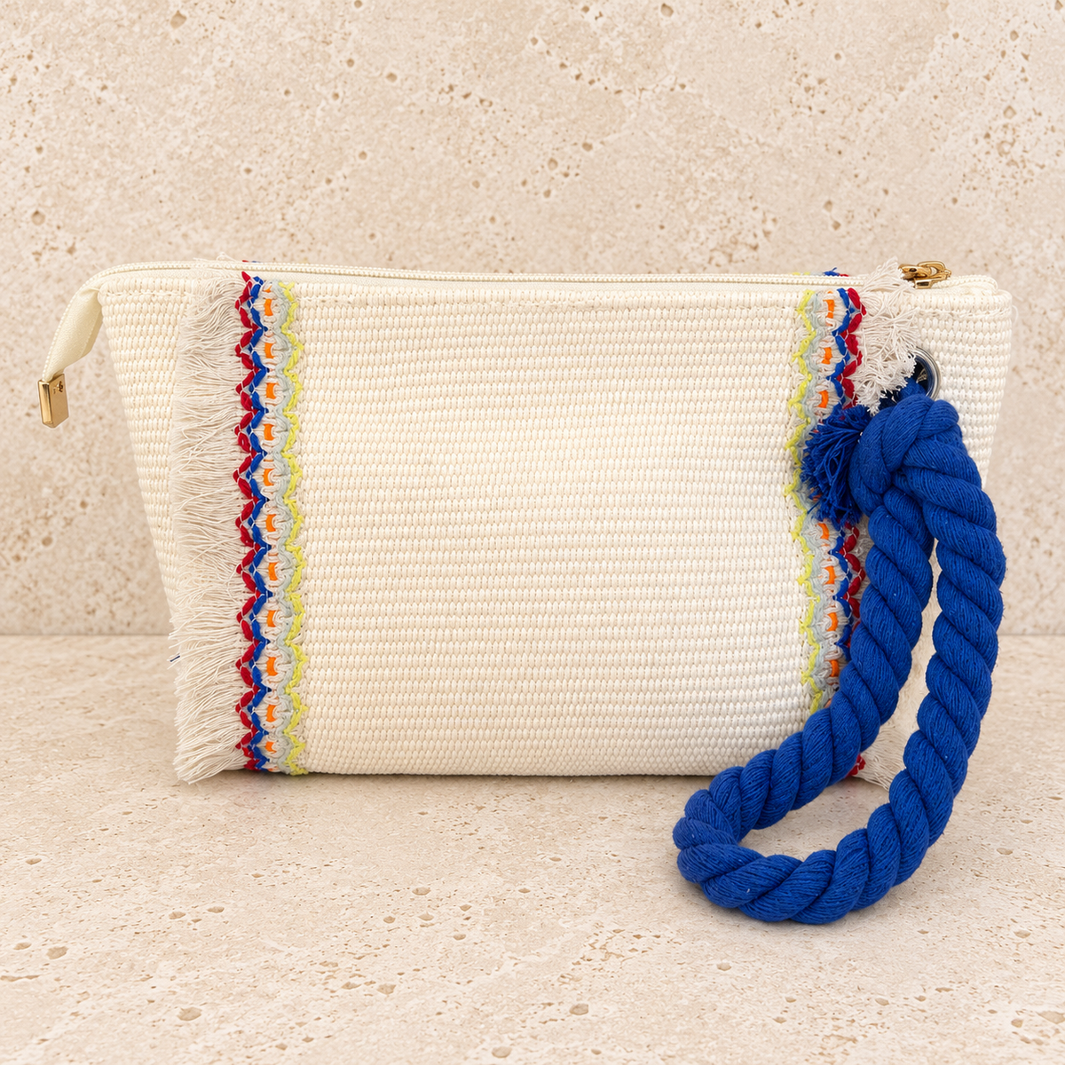 Woven Clutch with Blue Rope Handle