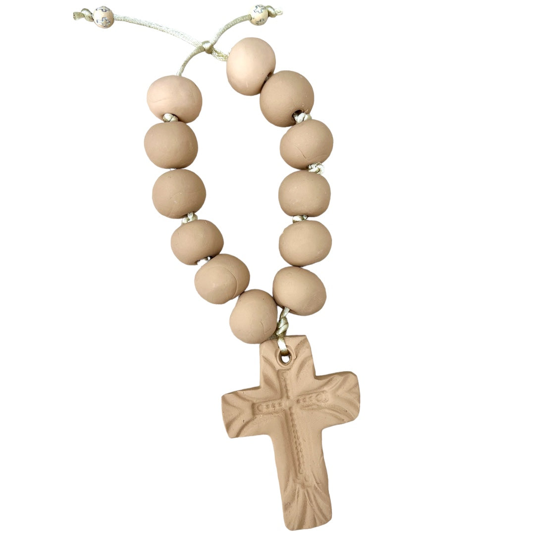 Beige Beaded Clay Cross