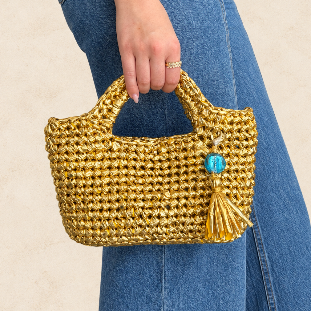 Athena Gold Crochet Bag