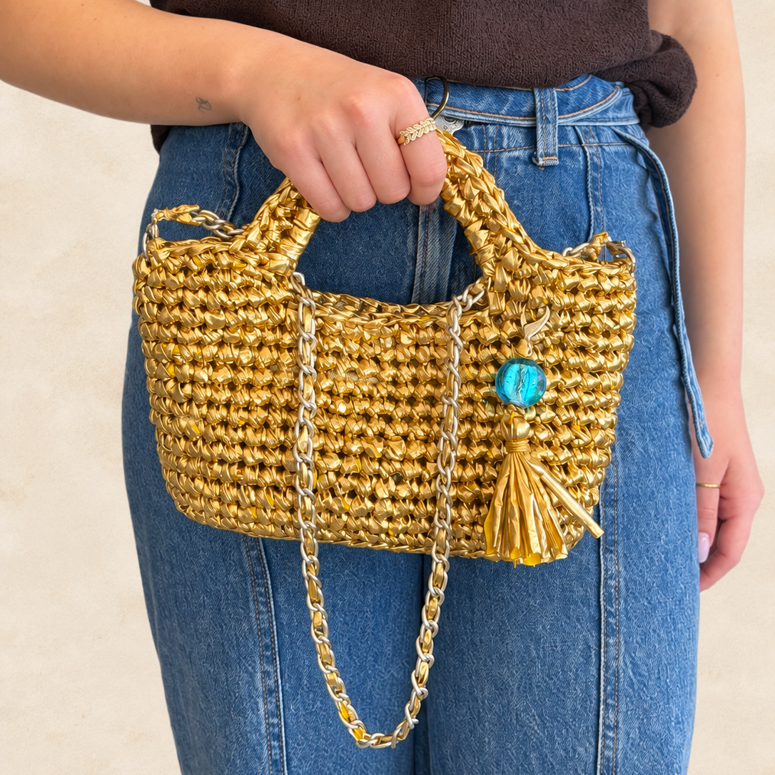 Athena Gold Crochet Bag