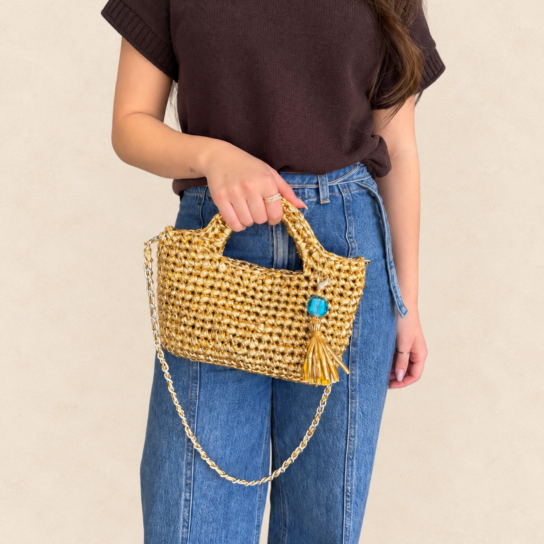 Athena Gold Crochet Bag