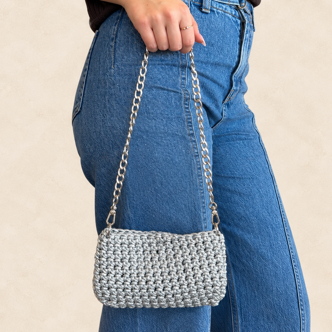 Hand Crocheted Silver Bag