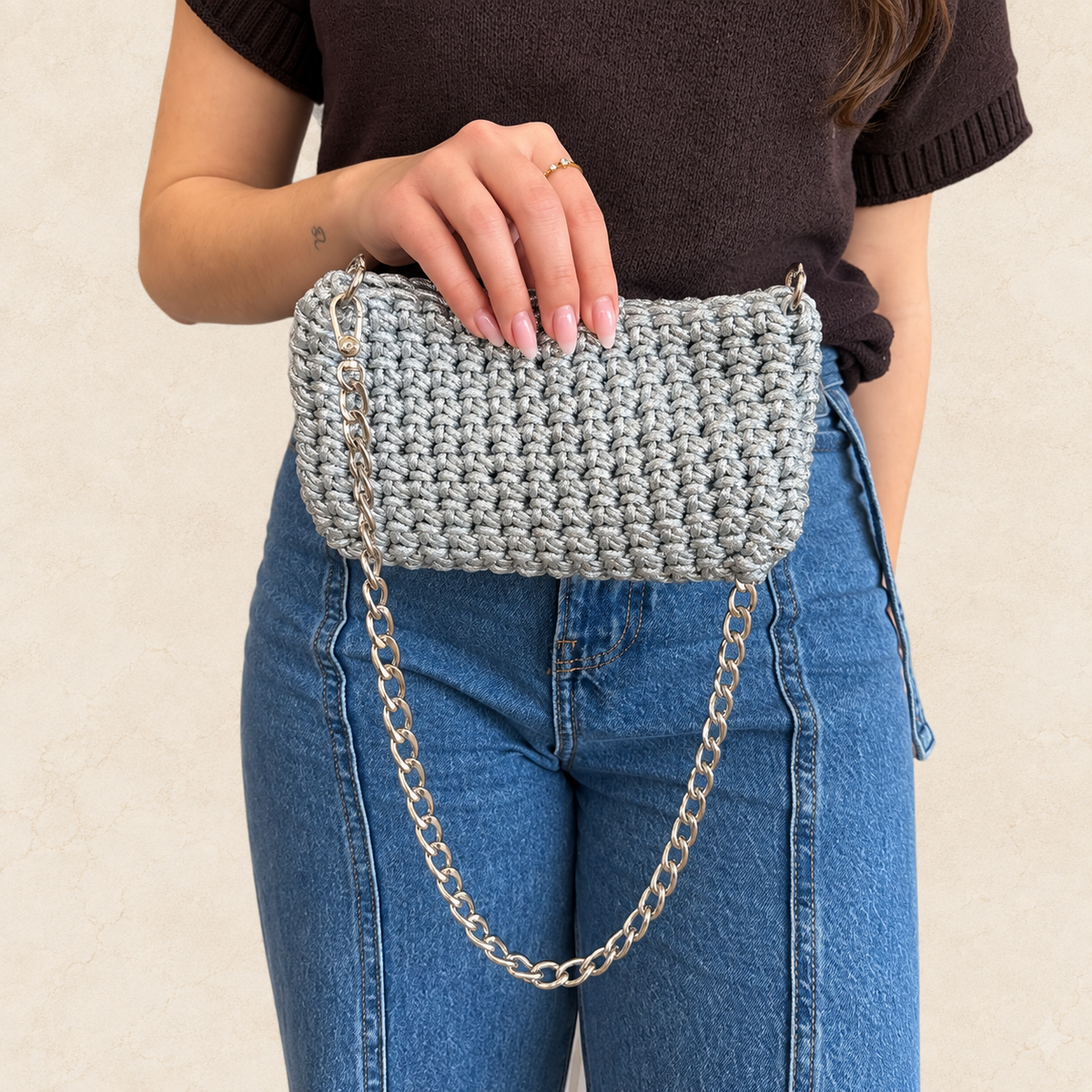 Hand Crocheted Silver Bag