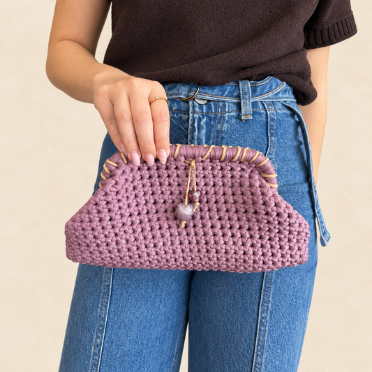 Hand Crocheted Purple Murano Heart Clutch