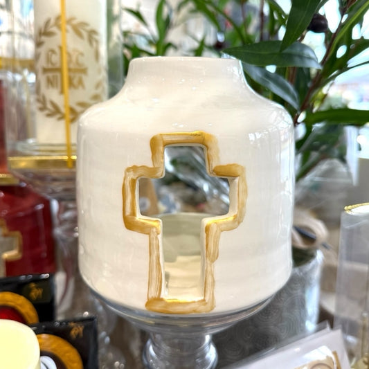 Large Handmade Ceramic Cross Tea Light