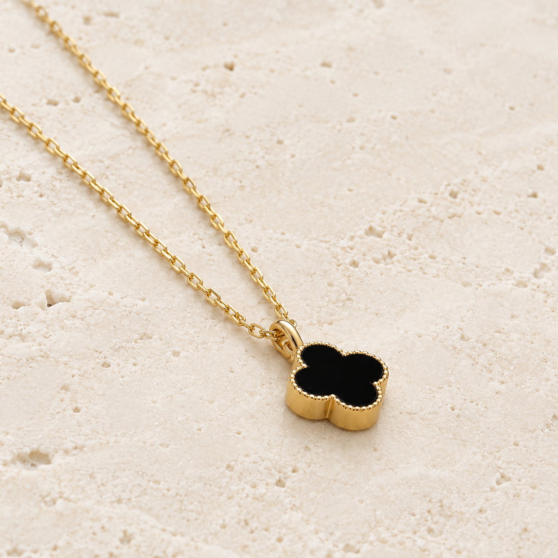 Mini Black Clover Gold Necklace