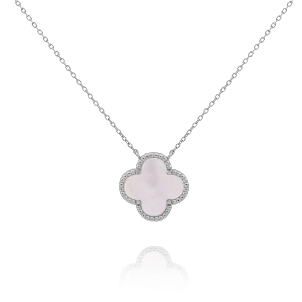 Mother Of Pearl Clover Necklace Silver