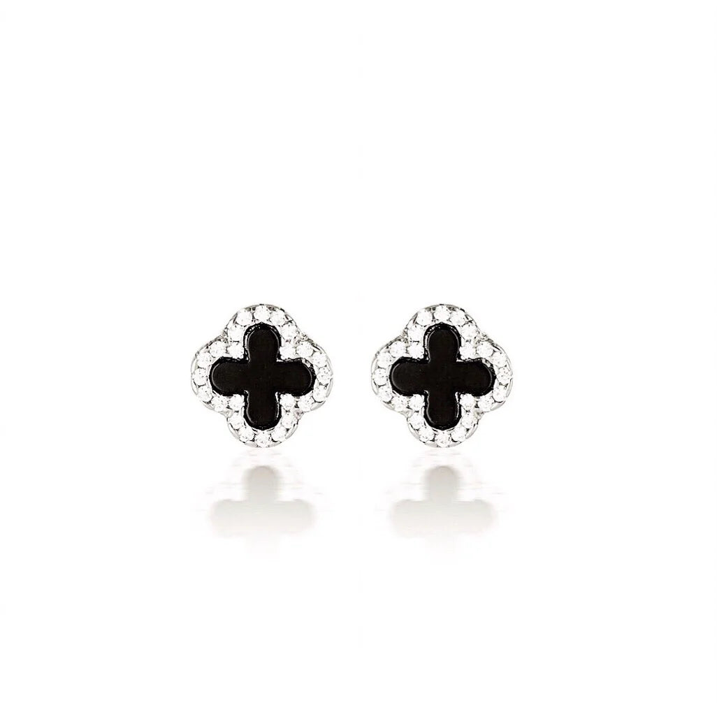 Black Clover Crystal Silver Ear Studs