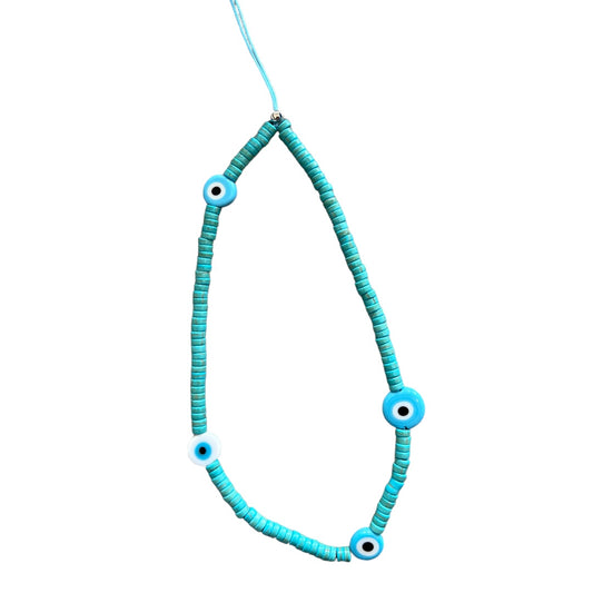 Turquoise Beaded Blue Evil Eye Phone Strap