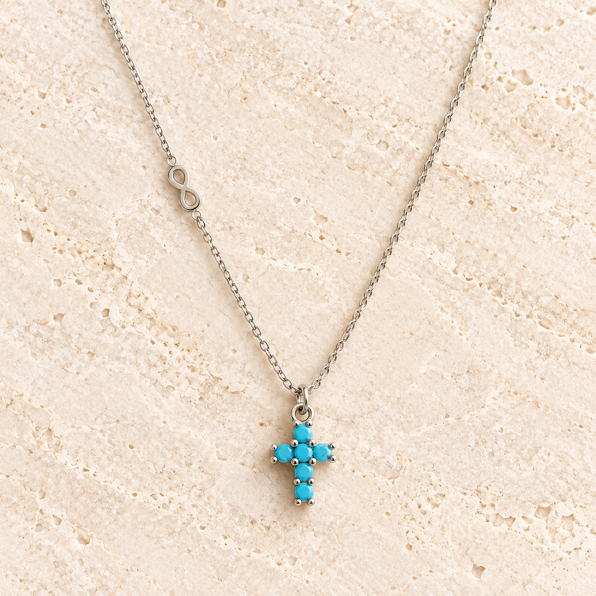 Turquoise Blue Cross & Infinity Necklace