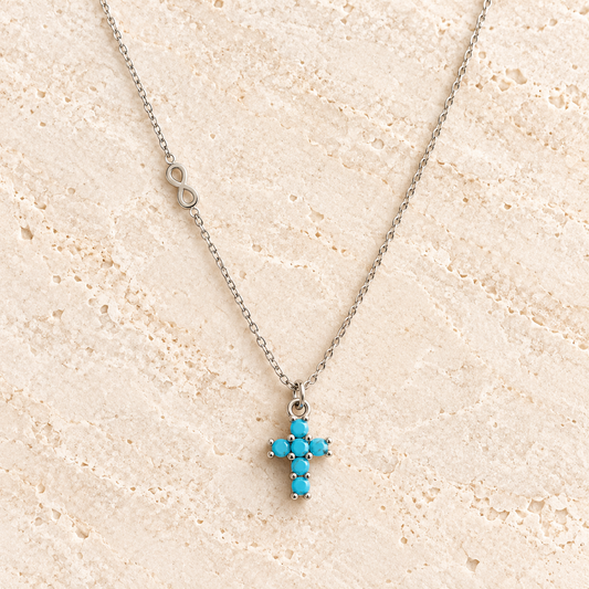 Turquoise Blue Cross & Infinity Necklace