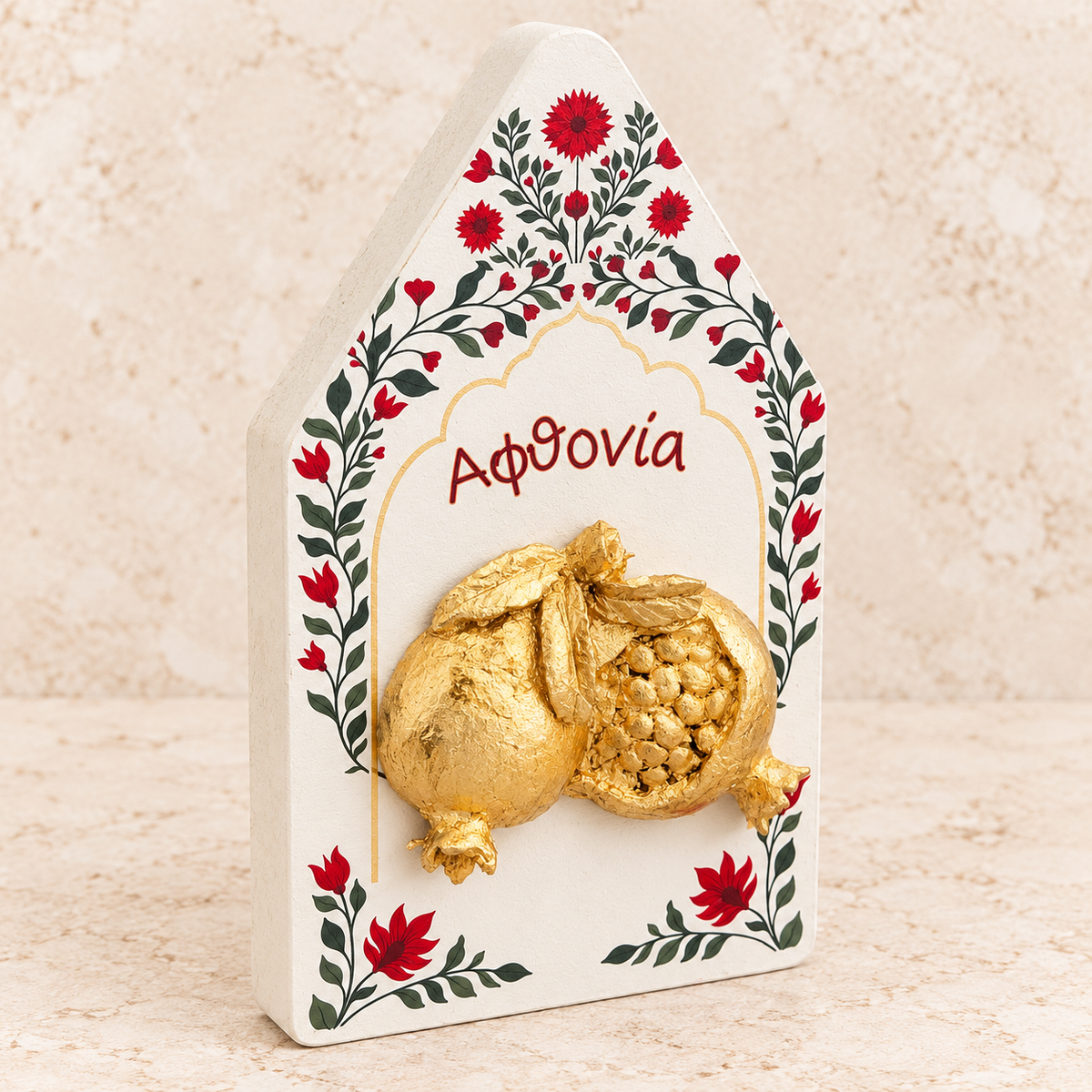 Wooden Gold Pomegranate Plaque