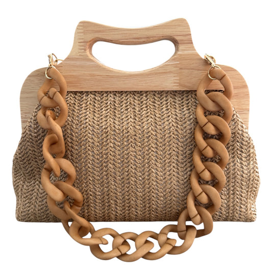 Wooden Handle Clutch Bag - Beige