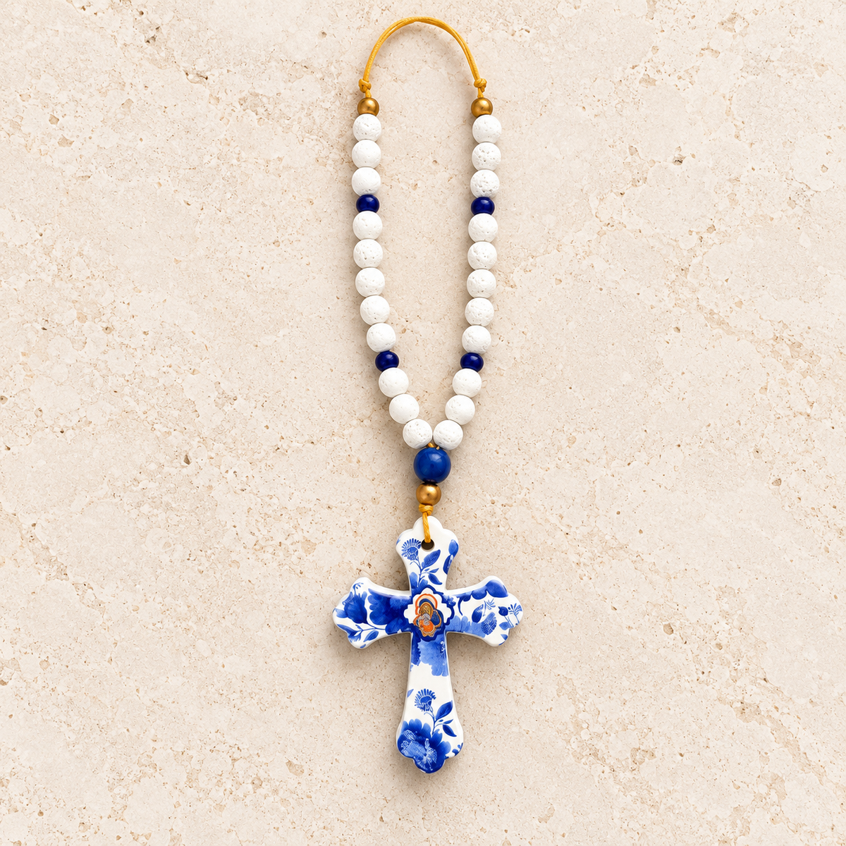 Blue & White Mary & Jesus Cross Ornament
